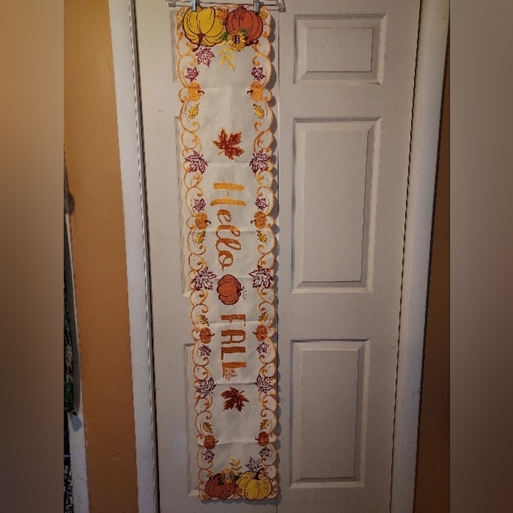 New Hello Fall Embroidered Table Runner 68x12 Inches